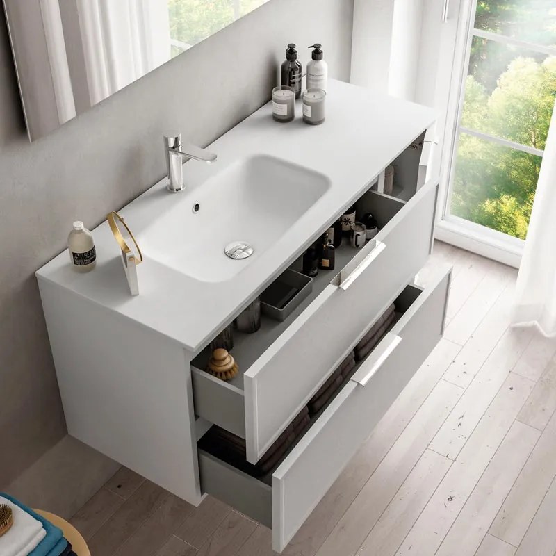 Mobile sottolavabo e lavabo Quadra bianco in mdf L 120 x H 57 x P 46 cm, 1 anta 2 cassetti