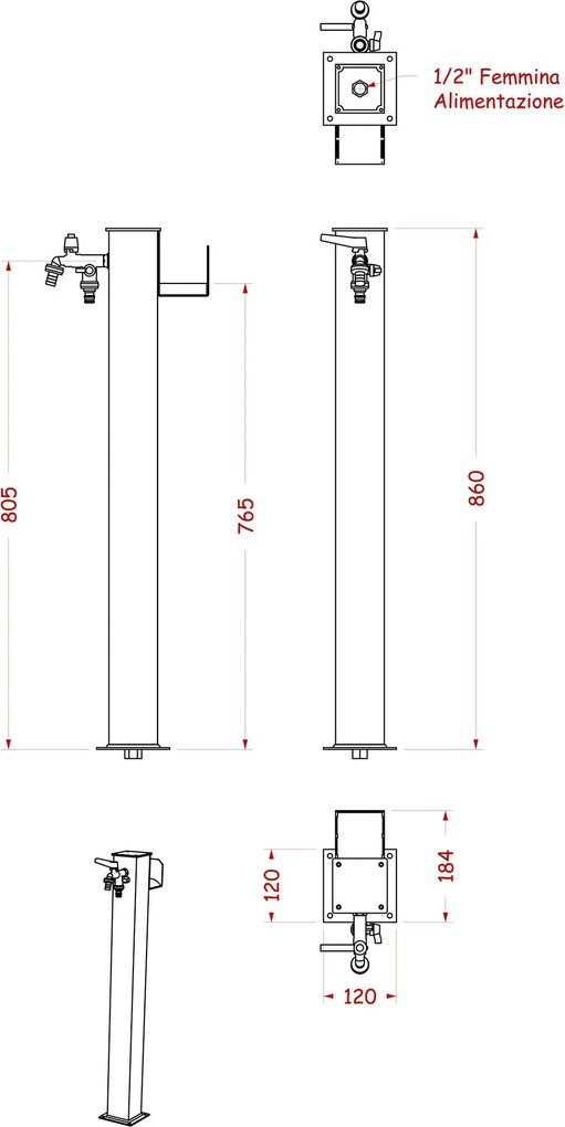 Fontana da Giardino con Doppio Rubinetto Belfer 42/QRR Tortora...