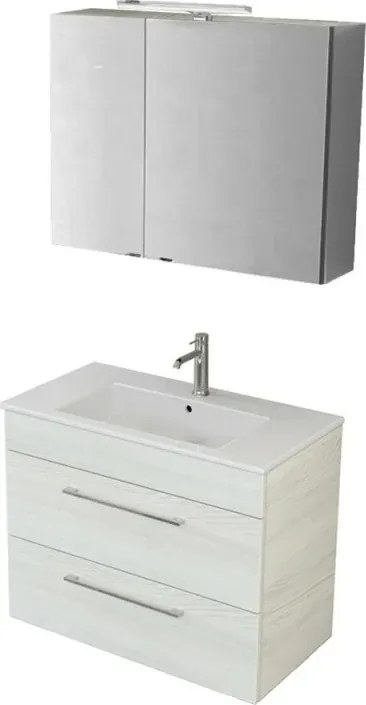 Mobile bagno sospeso 80 cm bianco legno con specchio contenitore Smart