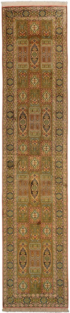 Cashmere Silk Tappeto 350 x 80 Beige (Indian) Annodato A Mano