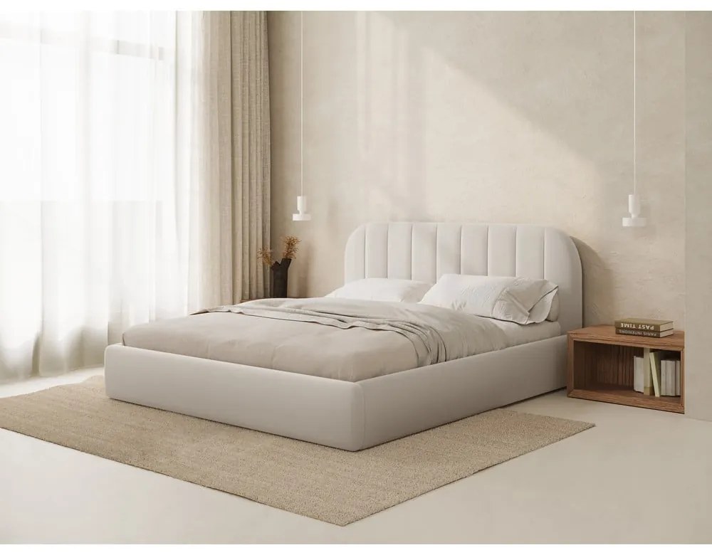 Letto matrimoniale imbottito beige con contenitore con rete inclusa 180x200 cm Juno – Windsor & Co Sofas