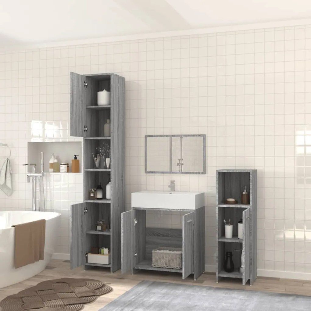 Set mobili da bagno 4 pz grigio sonoma in legno multistrato