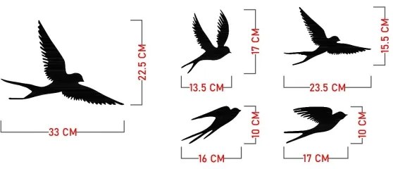 SET 5x Decorazione da muro uccelli metallo
