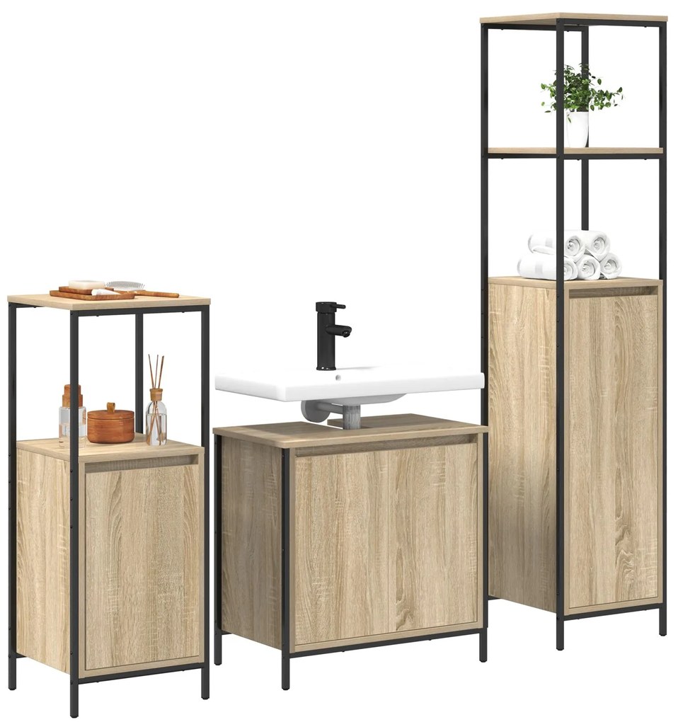 Set di mobili da bagno in rovere sonoma legno ingegnerizzato