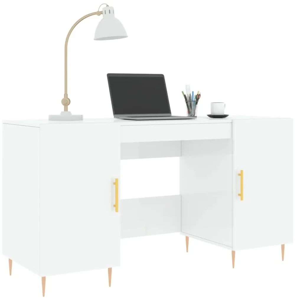 Scrivania bianco lucido 140x50x75 cm in legno multistrato