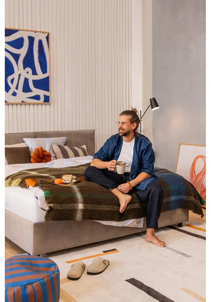 Letto matrimoniale imbottito grigio tortora con contenitore e rete inclusi 180x200 cm Myra Pillow – Bonami Selection