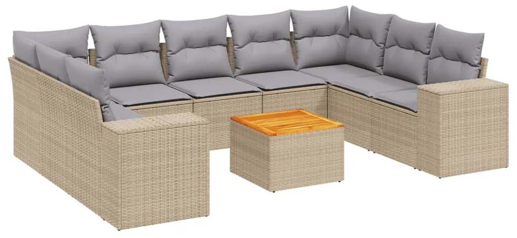 Set divano da giardino 10 pz con cuscini beige in polyrattan