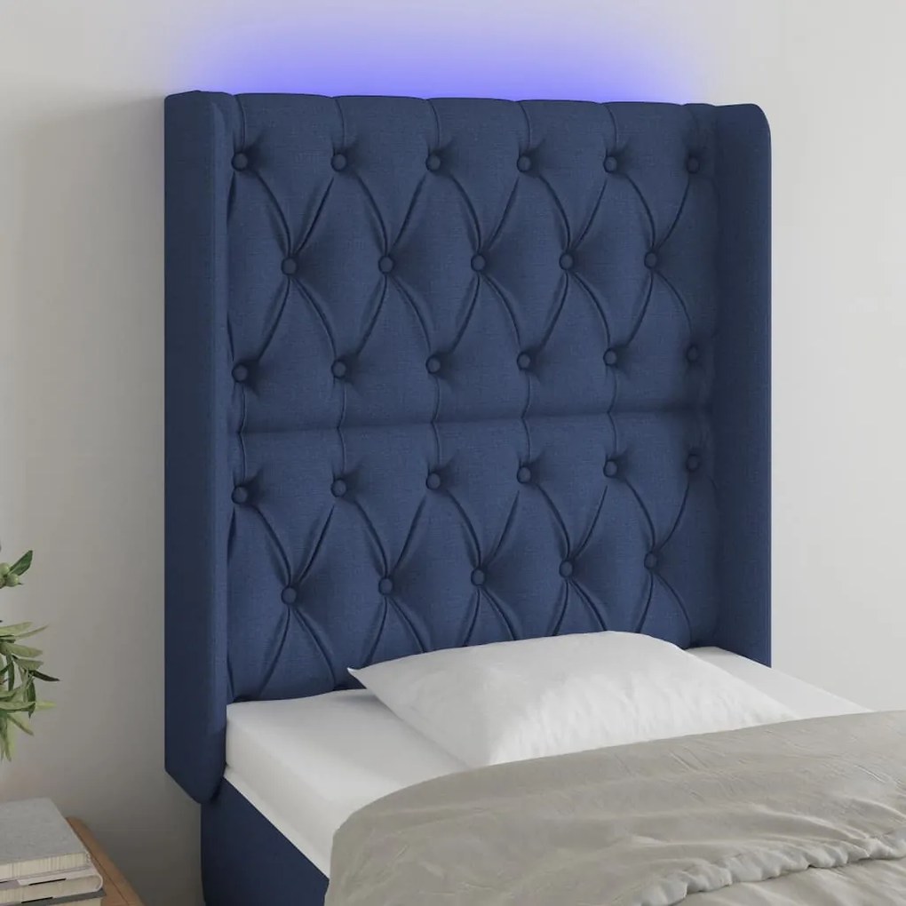 Testiera A Led Blu 83x16x118/128 Cm İn Tessuto /