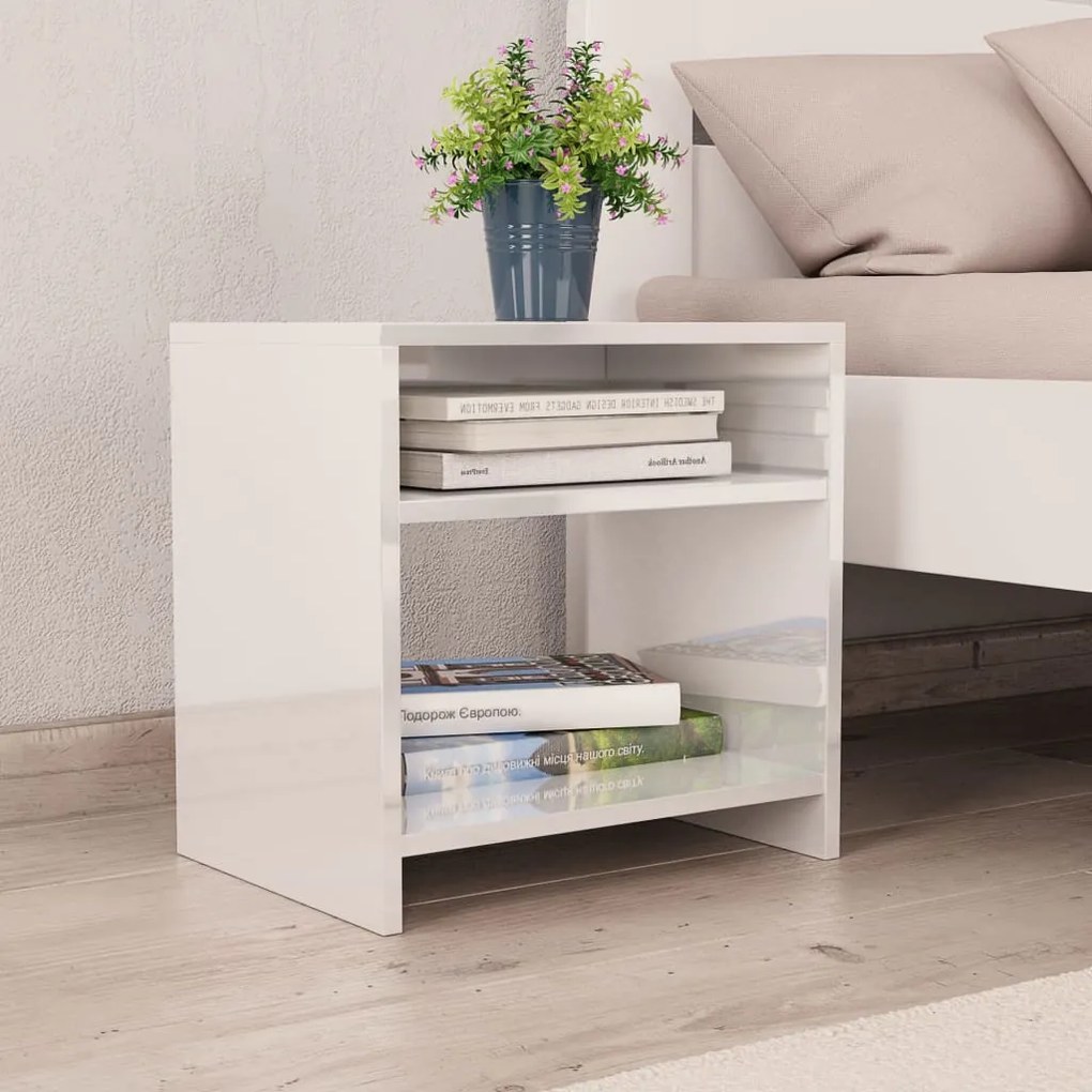 Comodino Bianco Lucido 40x30x40 Cm İn Legno Multistrato /