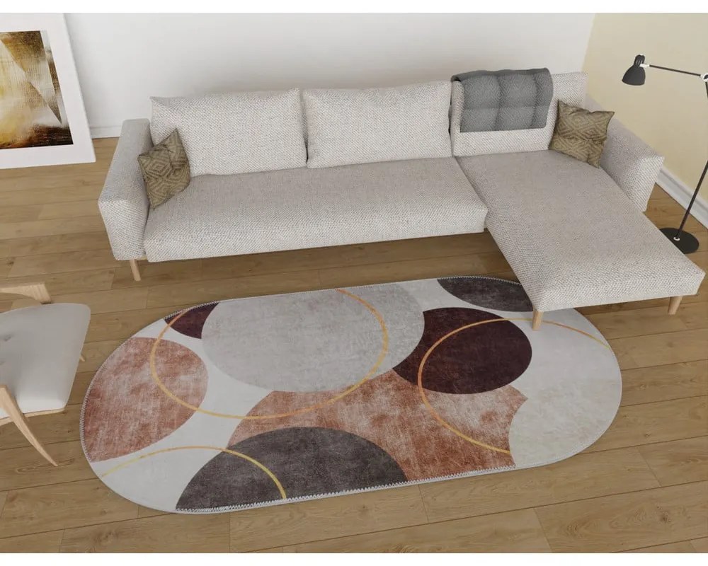 Tappeto lavabile in marrone crema 60x100 cm Oval - Vitaus
