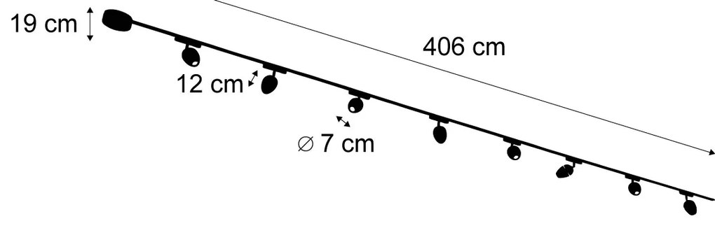 Sistema di illuminazione su binario moderno con 8 faretti neri monofase - Magnetic Eggy