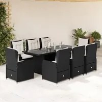 Set da Pranzo da Giardino 9 pz con Cuscini Nero in Polyrattancod mxl 93171