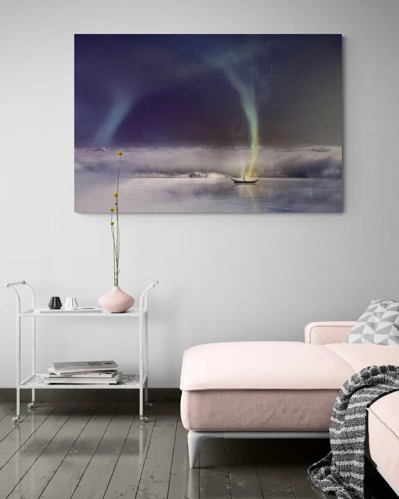 Stampa su tela – Aurora boreale sopra il lago