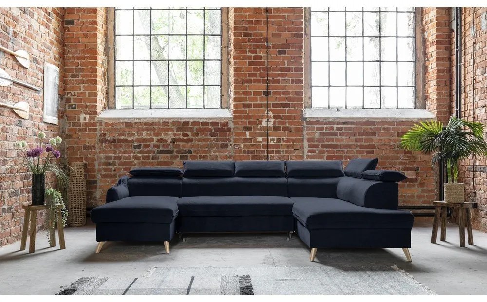 Divano letto angolare a U in velluto blu scuro (angolo destro) Sweet Harmony - Miuform