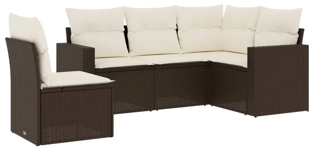 Set divano da giardino 5 pz con cuscini marrone in polyrattan