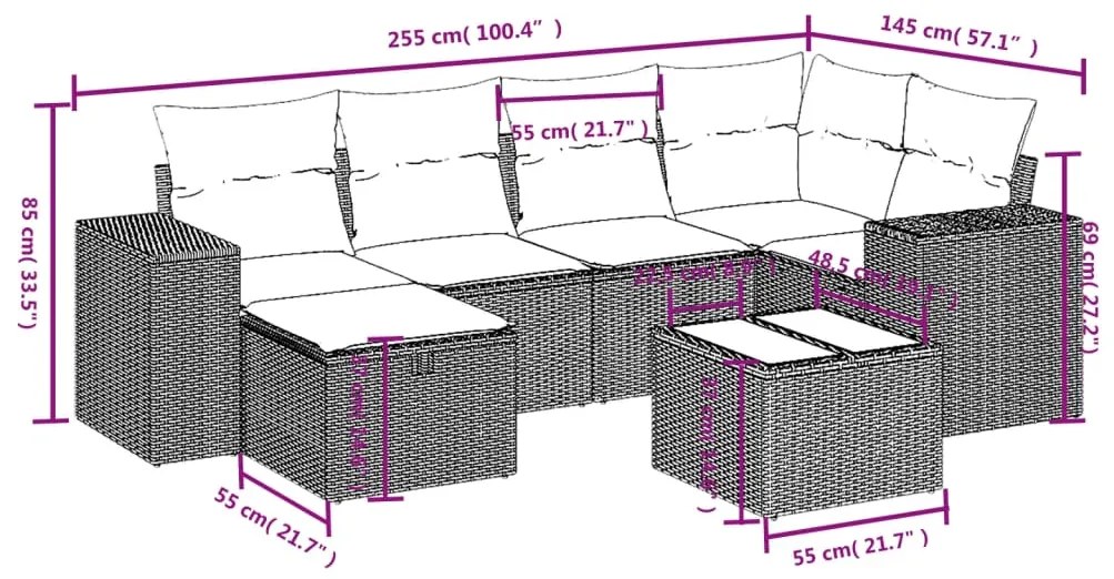 Set divano da giardino 7 pz con cuscini beige misto polyrattan