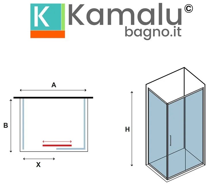 Kamalu - Box doccia angolare 70x120 telaio argento opaco scorrevole | KE-4000A