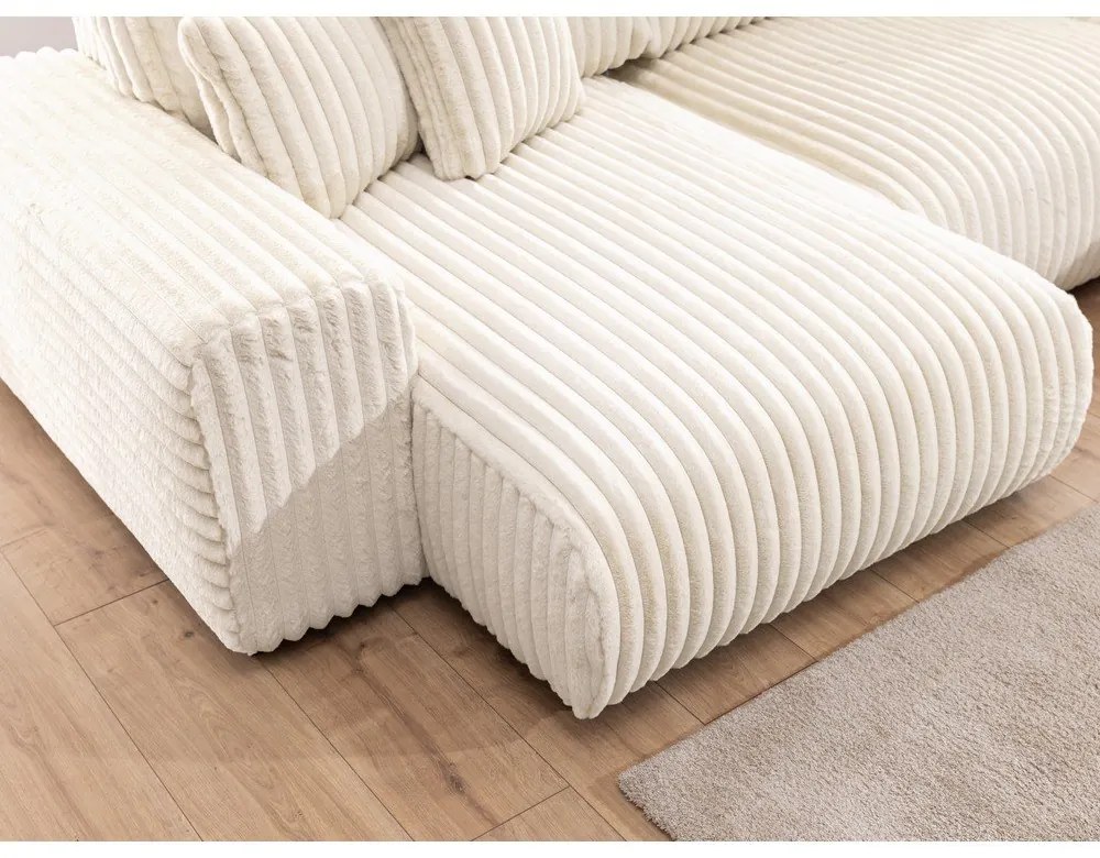 Divano angolare color crema (con penisola a destra/a U) rivestito in velluto a coste Justin – Ropez