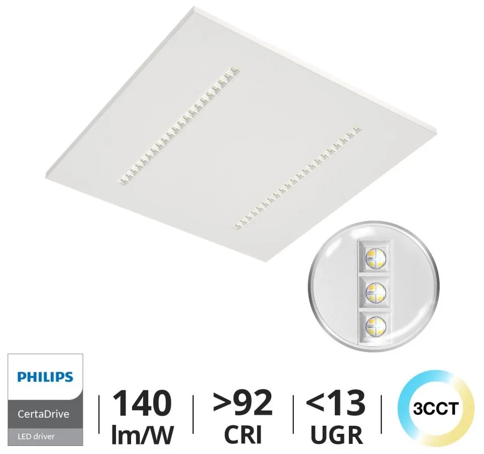 Pannello LED 60x60 28W, 36W, 42W, CCT, CRI92 UGR13, PHILIPS CertaDrive Colore Bianco Variabile CCT, Potenza 28W