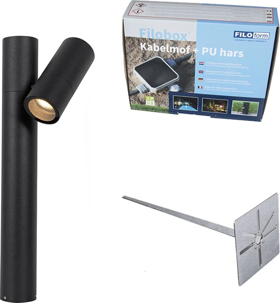 Lampada da esterno nera con picchetto e pressacavo 50cm IP44 - Solo Deluxe