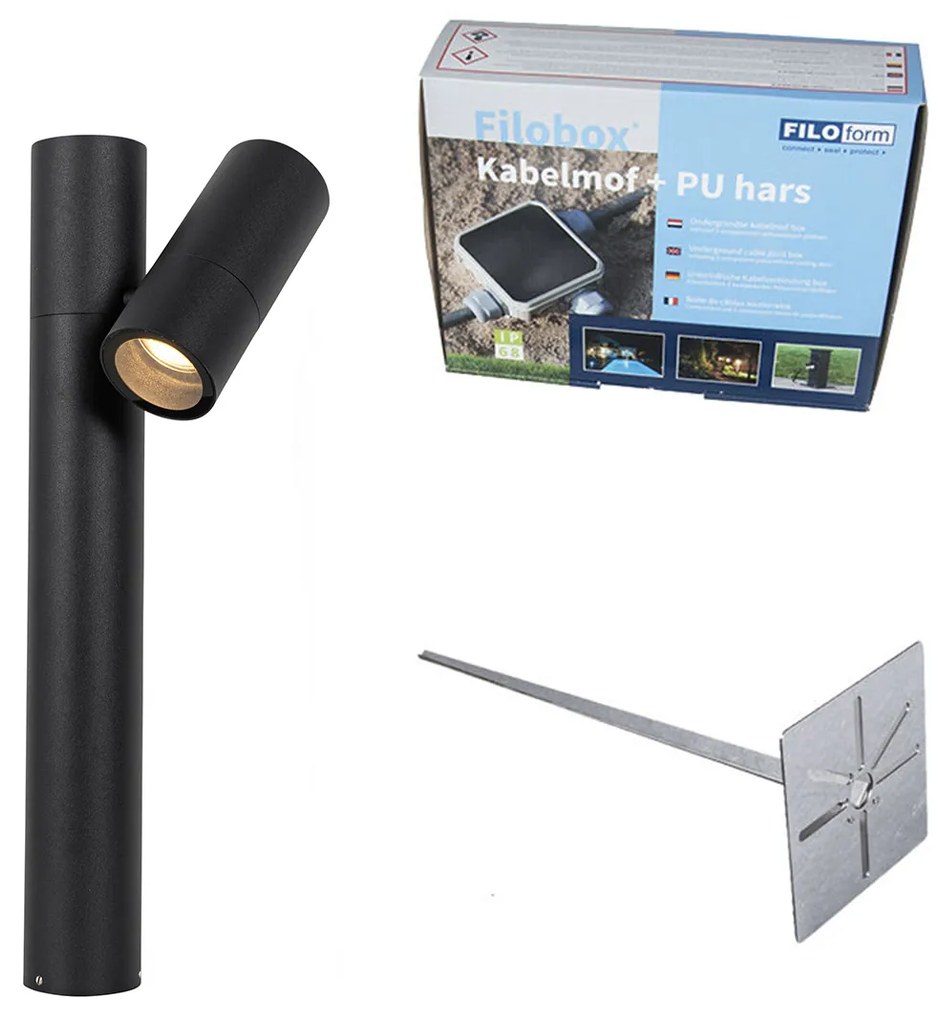 Lampada da terra da esterno nera 50 cm regolabile - DUO