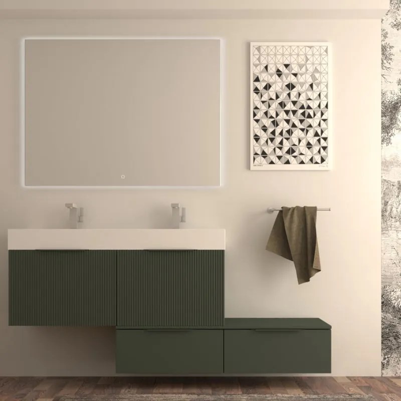 Mobile da bagno sotto lavabo Modula verde opaco laccato L 120 x H 43 x P 44 cm 2 cassetti, lavabo non incluso