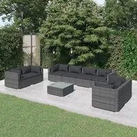 Set Divani da Giardino 9 pz con Cuscini in Polyrattan Grigio cod mxl 40461