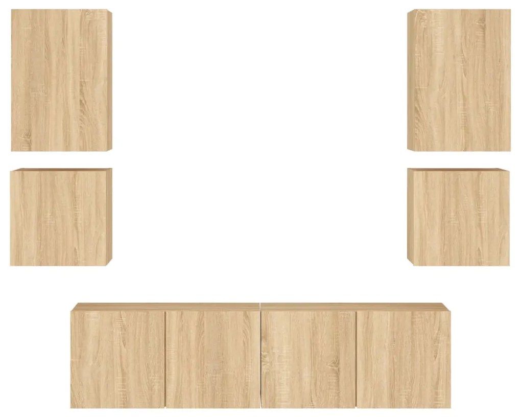 Mobili tv a muro 6pz rovere sonoma in legno multistrato