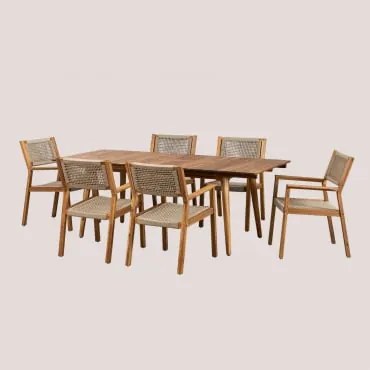 Set Tavolo Rettangolare 160-210x90 Cm Allungabile E 6 Sedie Da Pranzo In Legno Di Acacia Tenay Marrone Grano - Sklum