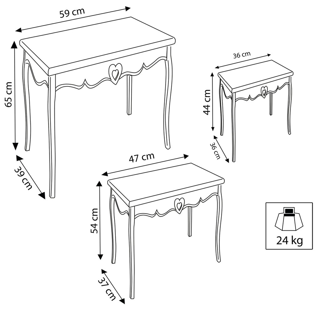 ROLAND - set 3 tavolini in legno di paulownia shabby chic