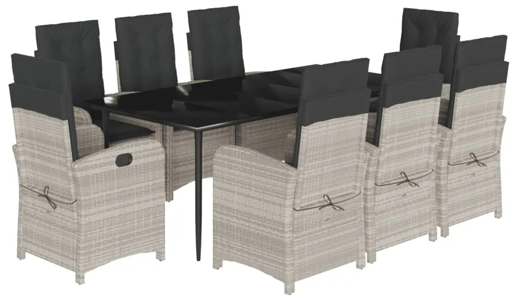 Set pranzo da giardino 9pz con cuscini grigio chiaro polyrattan