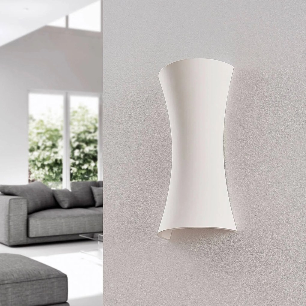 Lindby applique Edon, bianco, gesso, concavo, 30 cm