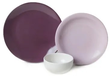 Set da tavola 18 pezzi, viola/bianco, in ceramica