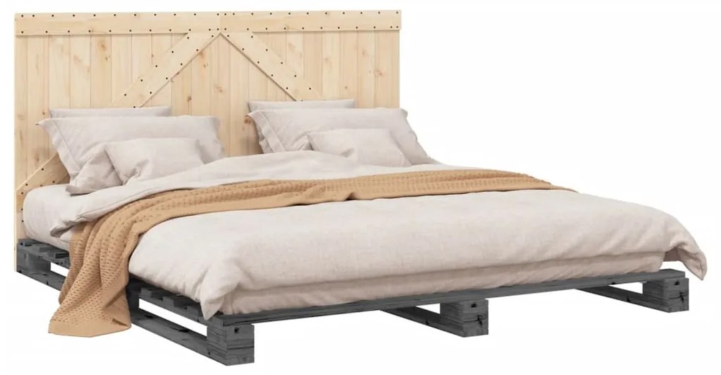 Giroletto con testiera grigio 180x200 cm legno massello di pino