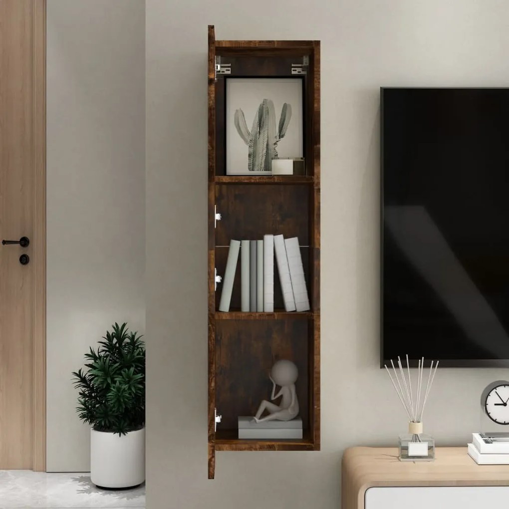 Mobile porta tv a parete rovere fumo 30,5x30x110 cm