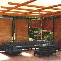 Set Divani da Giardino 12 pz con Cuscini Neri Massello di Pino 3097227