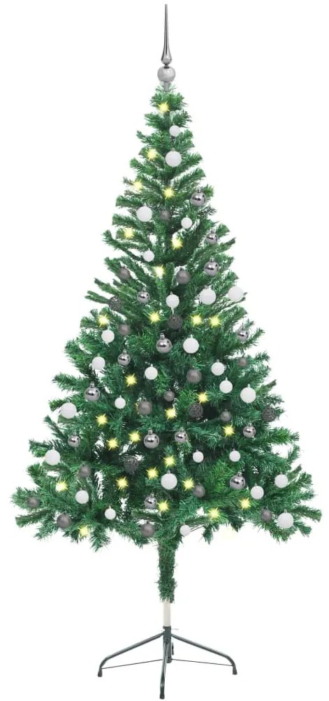 Albero di Natale Preilluminato con Palline e Rami Decorativi, Albero di Natale Preilluminato con Palline 150 cm 380 Rami V