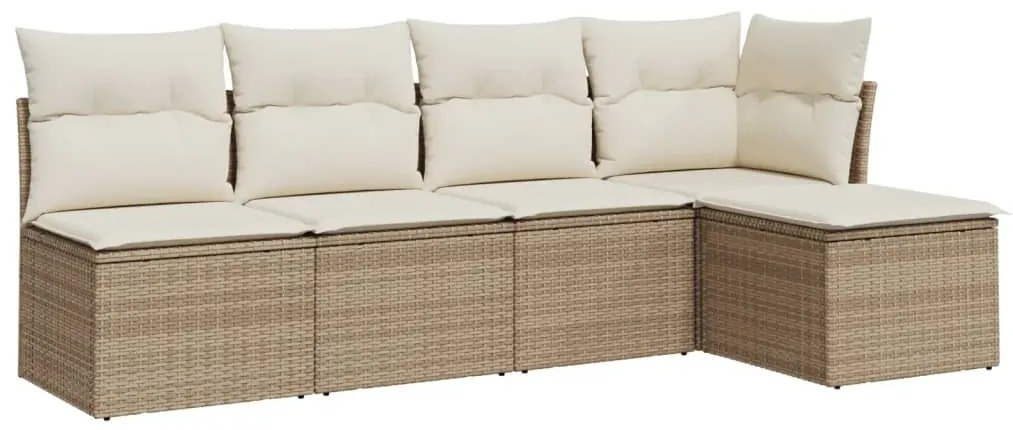 Set Divano da Giardino 5 pz con Cuscini Beige in Polyrattan