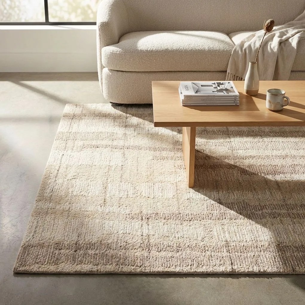 TAKEO - tappeto in lana avorio con decoro