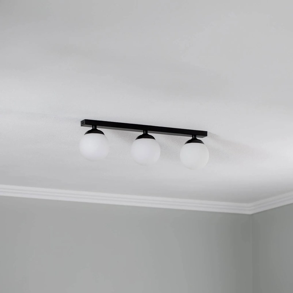 Argon Plafoniera Fatis vetro opalino/nero a 3 luci lunga