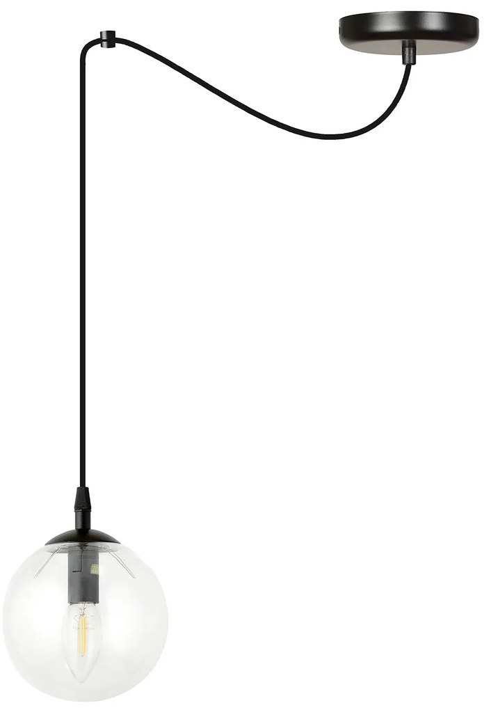 Sospensione 1 Luce Ginevra In Acciaio Nero Con Cavo Lungo E Vetro Trasparente