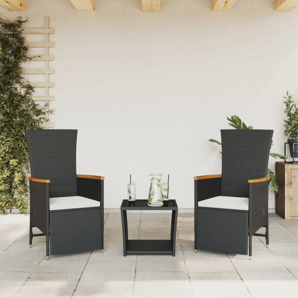 Set Da Pranzo Da Giardino 3 Pz Con Cuscini Nero İn Polyrattan /