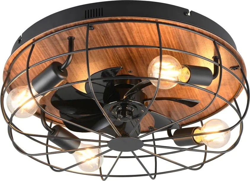 Plafoniera nera opaca e marrone con telecomando e ventilatore Trondheim – Trio