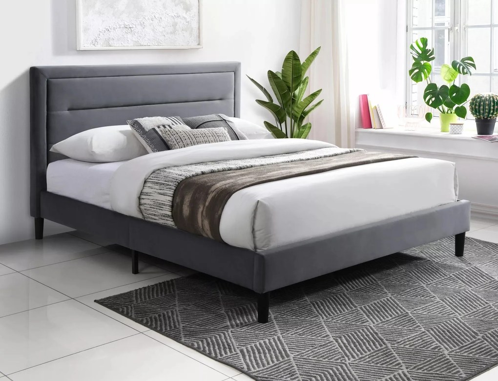 Letto Malaga Velvet in velluto grigio – 140x200 cm