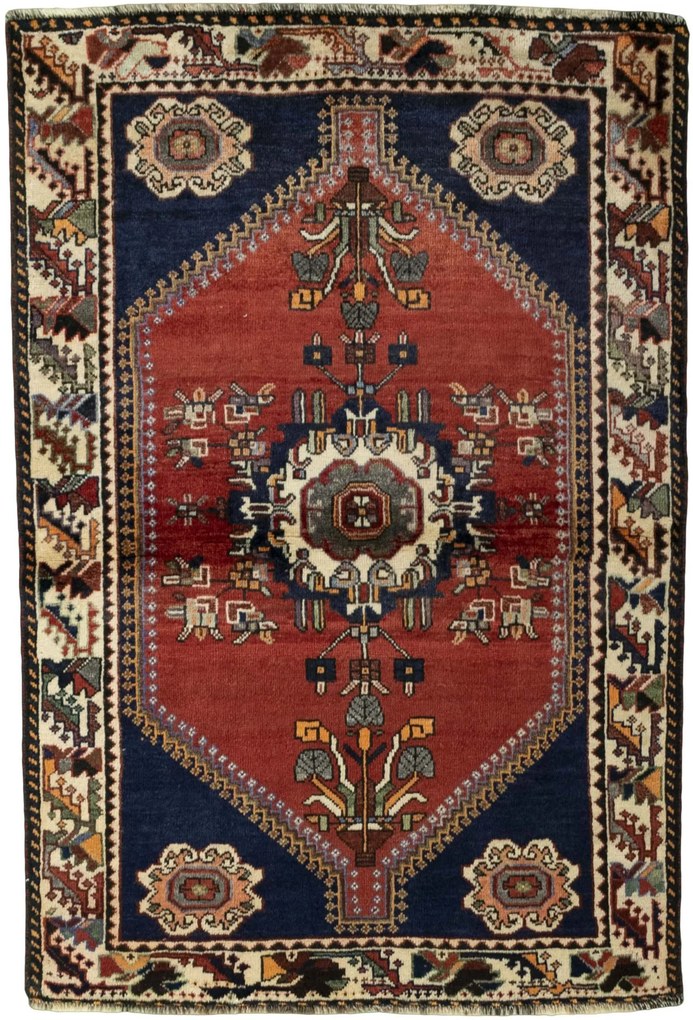 Shiraz Tappeto 110 x 160 Rosso (Iran) Annodato A Mano