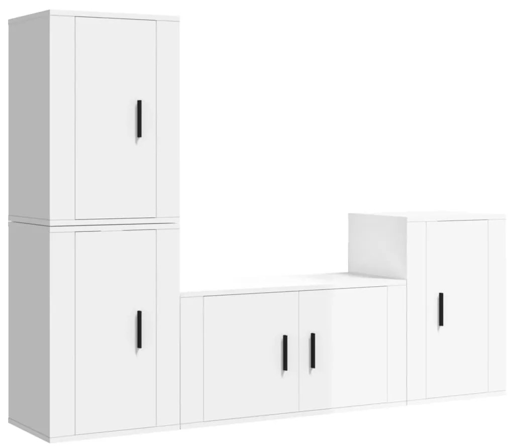 Set di Mobili Porta TV 4 pz Bianco Lucido in Legno Multistrato