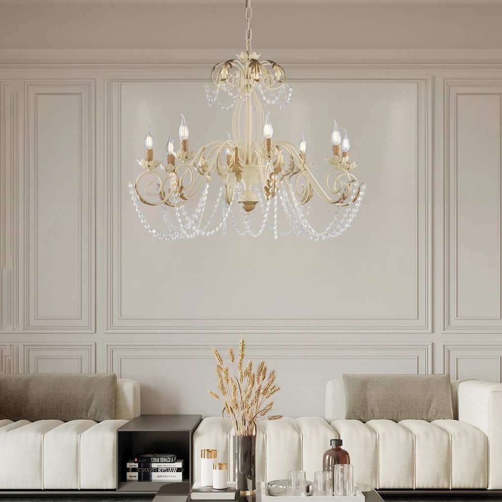 BeLight Damasco 8-light chandelier -ivory and gold