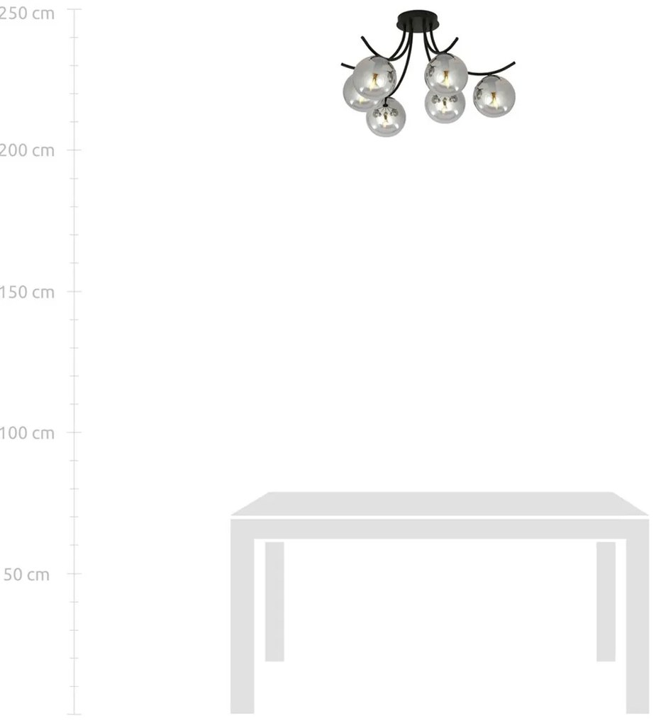Lampadario da Soffitto in Acciaio e Vetro BOSTON 6 Nero 6xE14