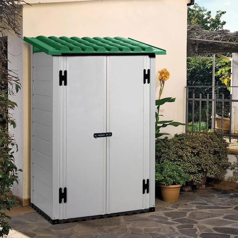 Casetta da giardino GAROFALO Tuscany in pvc grigio con porta doppio battente, superficie interna 1.01 m² e spessore parete 20 mm