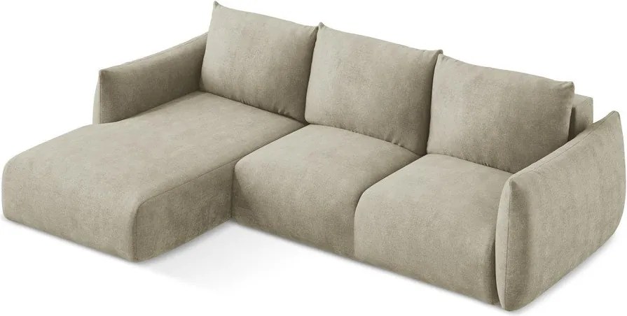 Divano angolare beige allungabile (con penisola a sinistra/con chaise lounge) con rivestimento in ciniglia Leila – Makamii